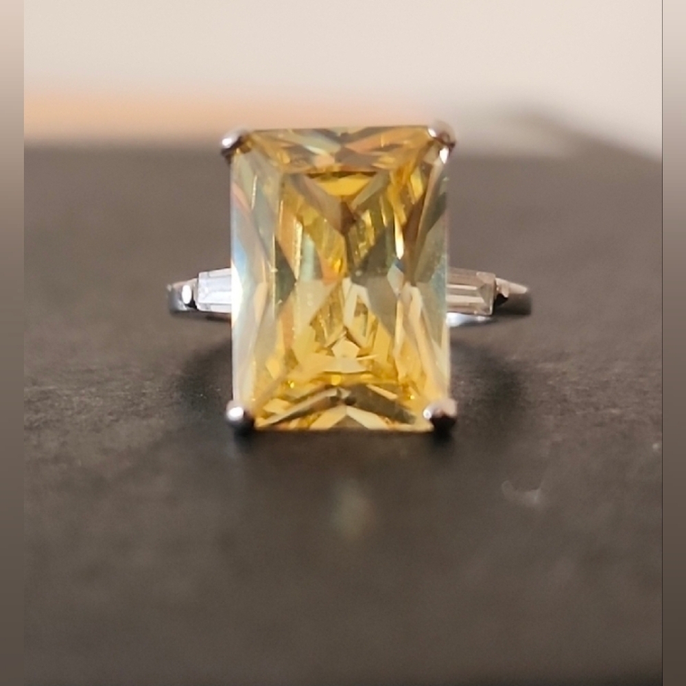 Radiant Yellow Gemstone Silver Ring